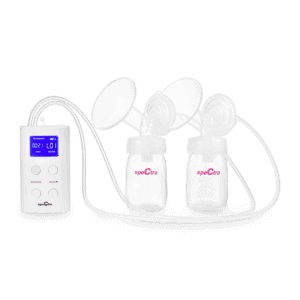 Spectra S9 Plus breast pump with bottles connected zoomed in